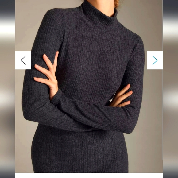 Anthropologie Daily Practice Fall Turtleneck Side-Slit Midi Dress long sleeves 4 - Picture 4 of 10